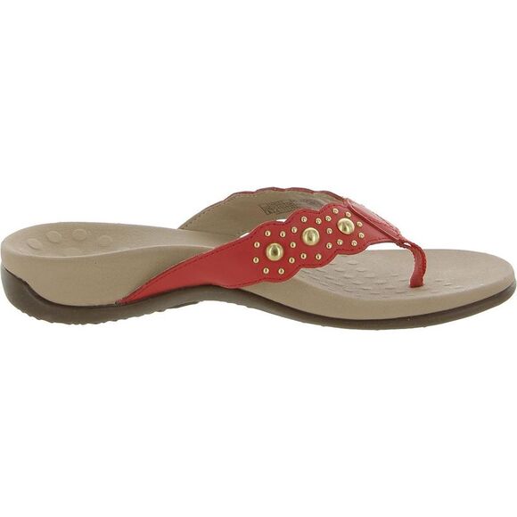 Vionic Womens Starley Red Leather Slip On Thong Flip-Flops Shoes New - Picture 3 of 5